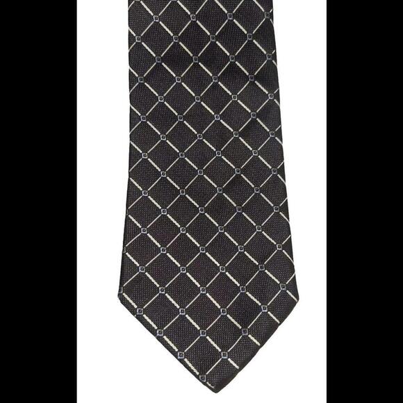 Cremieux Tie 100% Silk‎ Navy White Geometric Made In USA - Picture 1 of 2